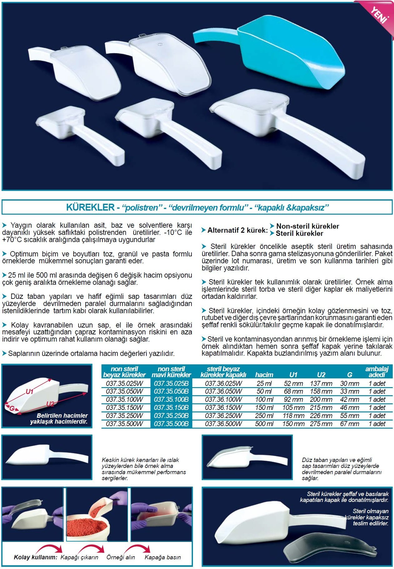 İSOLAB 037.35.025 kürek P.S dibi düz kapaksız